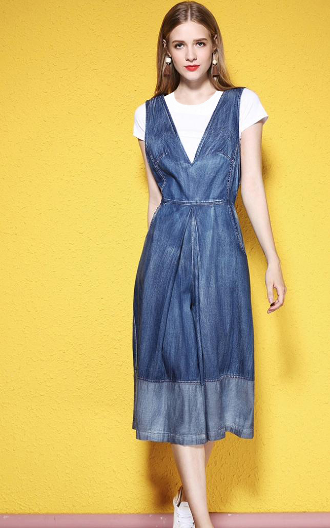 SET JUMSUIT JEAN ỐNG RỘNG KÈM ÁO THUN